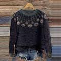 Vintage Peacock Feather Art Graphic Island Knit Jacquard Crew Neck Sweater elevenforest