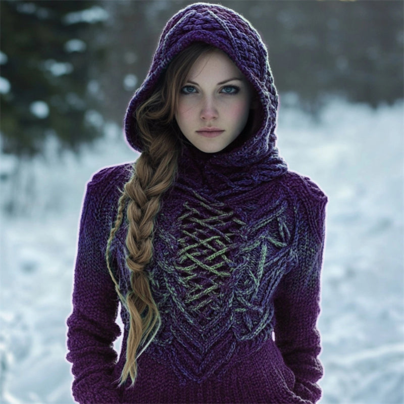 Vintage Celtic Forest Elf Gradient Cozy Hooded Sweater artswardrobe