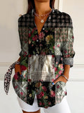 Women's Vintage Floral Art Print Casual Cotton Shirt