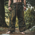 Vintage Viking Life Of Tree Embroidery Art Linen Loose Wide-leg Pants elevenforest