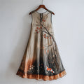 Classy Fox Floral Tree Embroidered Gradient Flowy Linen Dress elevenforest