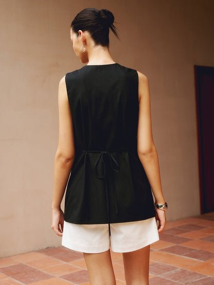 Cotton & Linen Button-front Vest