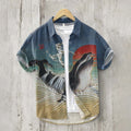 Vintage Japanese Art Whale Linen Blend Shirt elevenforest
