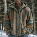 Men's Vintage Colorful Striped Celtic Jacquard Thick Warm Zip Hooded Sweater Cardigan elevenforest