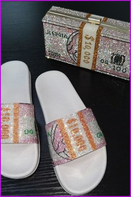 Rhinestone Dollars Slippers and Handbag/head Hoop F1709
