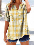 Women's Vintage Floral Art Print Casual Cotton And Linen Shirt