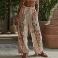 Women's Retro Floral And Patchwork Art Casual Linen Pants elevenforest