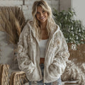 Women's Vintage White Rose Embroidery Cozy Warm Zipper Hoodie elevenforest