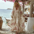 Women's Boho Style Rose Art Long-sleeved V-neck Dress elevenforest