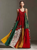 Iranian Flag Color Inspired Patchwork Linen Maxi Dress elevenforest
