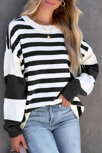 Striped Drop Shoulder Sweatshirt in Black