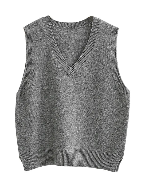 Loose Sleeveless Color V-neck Sweater Vest Outerwear