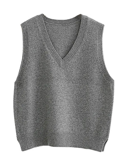 Loose Sleeveless Color V-neck Sweater Vest Outerwear