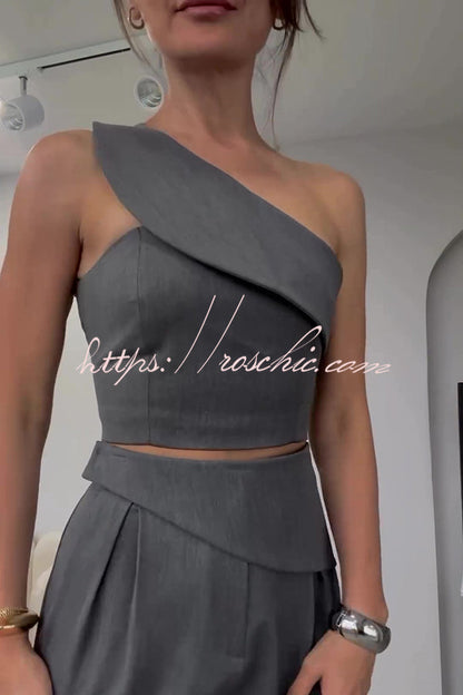 Color Slim Fit Sleeveless Tank Top and High Waisted Pocket Wideleg Pants Set