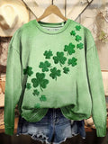 Comstylish St. Patrick's Day Retro Lucky Clover Print Casual Sweatshirt