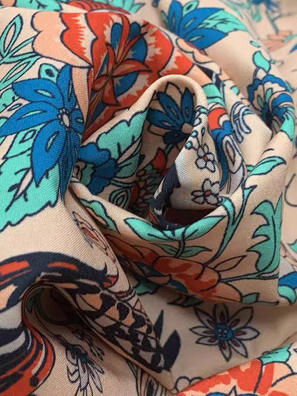 Flared Sleeves Long Sleeves Flower Print V-neck Blouses&shirts Tops