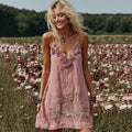 Vintage Pink Rose Art Linen Mini Dress elevenforest