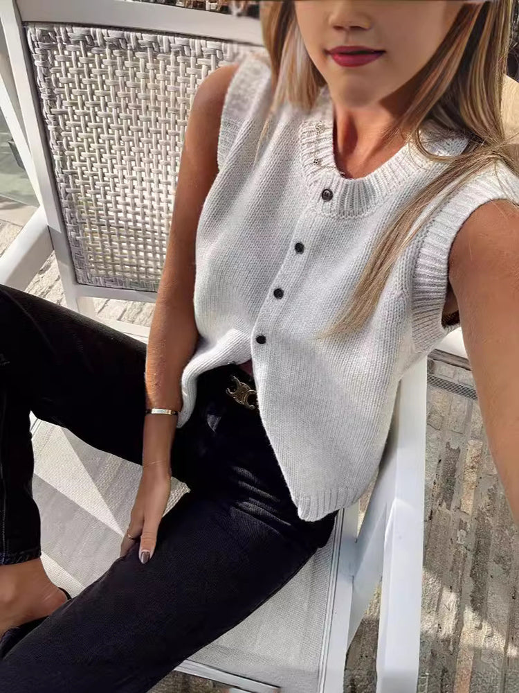 Tossy Knitted Vests Top for Single-breasted Knitwear Cardigan Tank Sweater Female Sleeveless