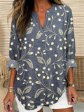 Vintage Floral Lace Embroidery Pattern Linen Blend Shirt elevenforest