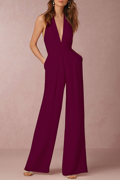 Patchwork Halter Boot Cut Jumpsuits(6 Colors)