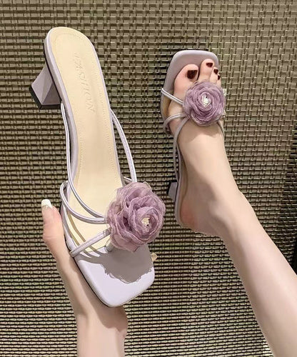 Splicing Chunky Heel Purple Slide Sandals Aa001