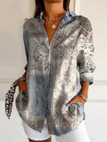 Women's Vintage Floral Art Print Casual Cotton Shirt