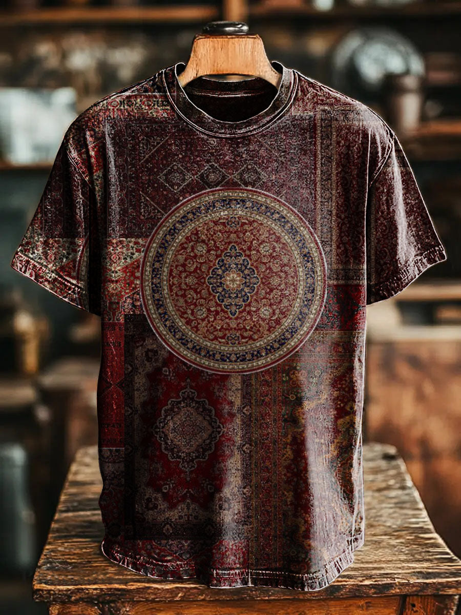 Patchwork National Flower Pattern Vintage Art Print Casual T-shirt For