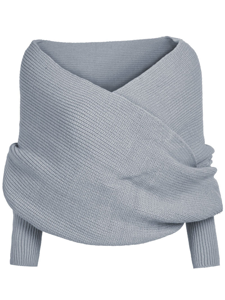 Vintage Wrap V Neck Cozy Knit Scarf Sweater artswardrobe