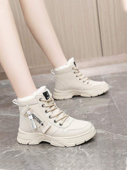 Lace-up Round Toe Sport With Warm Plush Snow Boots