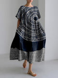 Vintage Abstract Art Pattern Linen Blend Maxi Dress elevenforest