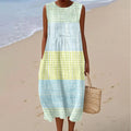 Women's Vintage Abstract Geometric Art Linen Vest Dress elevenforest