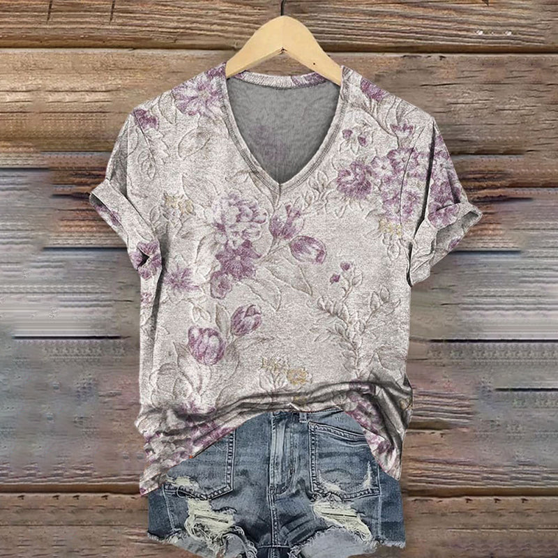 Retro Floral Print Casual T-shirt elevenforest