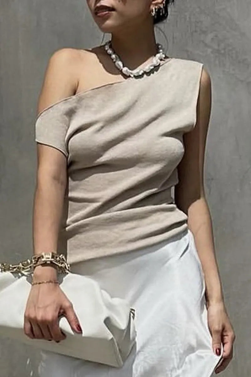 Celebrities Patchwork Oblique Collar T-shirts