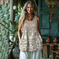 Retro Lace Stitching Embroidery Art Linen Tank Top elevenforest