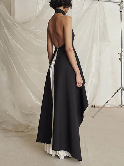 Original Sleeveless Irregularity Color High-neck T-shirt Top&pleated Skirt Bottom Two Pieces Set