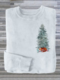 File Fir Tree with Fox Embroidery Art Cozy Sweater artswardrobe