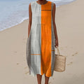 Women's Vintage Abstract Geometric Art Print Linen Vest Dress elevenforest