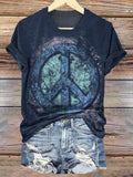 Psychedelic Peace Sign Print Crew Neck T-shirt