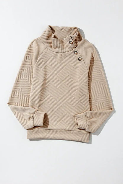 Apricot Asymmetric Buttons Textured High Neck Sweatshirt