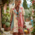 Women's Retro Floral Short Sleeve Dress elevenforest