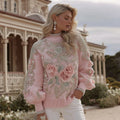 Women's Floral Embroidery Art Cozy Turtleneck Knit Sweater