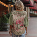 Love & Health Collection Classic Rose And Floral Art Linen Round Neck Shirt elevenforest