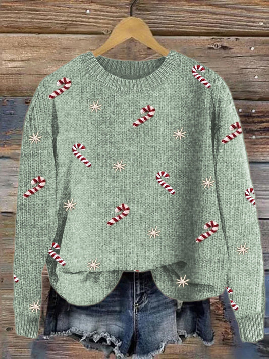 Comstylish Christmas Candy Canes Snowflakes Crochet Cozy Sweater