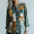 Bohemian Style Patchwork Art Animal Forest Embroidery Linen Long Sleeve Shirt elevenforest