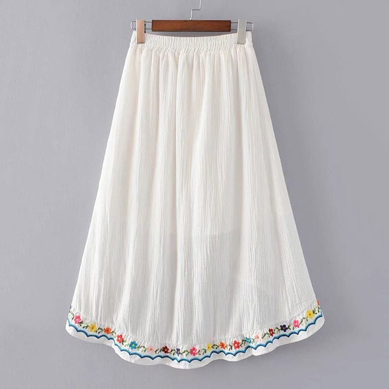 Women's Ethnic Floral Embroidered Linen Skirt elevenforest