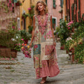 Women's Vintage Bohemian Floral And Rose Patchwork Linen Dress elevenforest