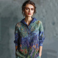 Women's Oil Painting Floral Contrast Color Sequined Button Hoodie elevenforest