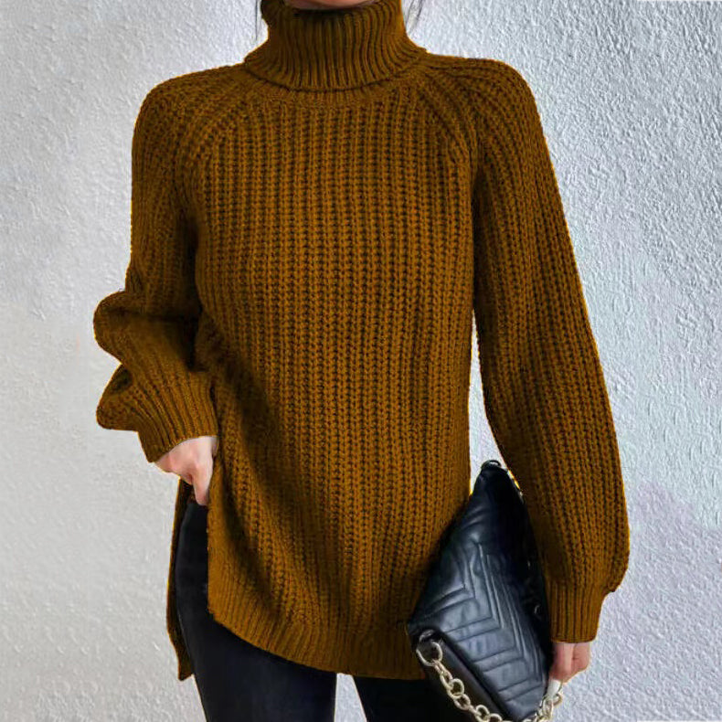Retro Mid Length Raglan Sleeves High Lapel Split Sweater elevenforest
