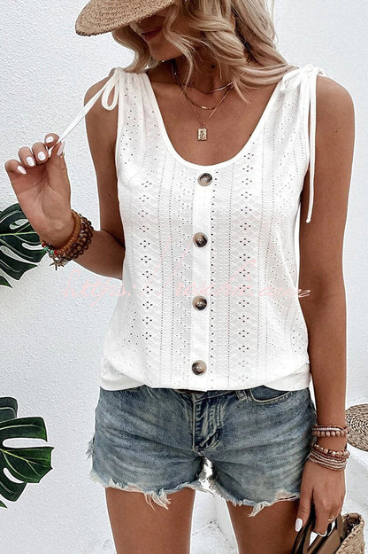 All About Spring Button Up Hollow Out Tank Top