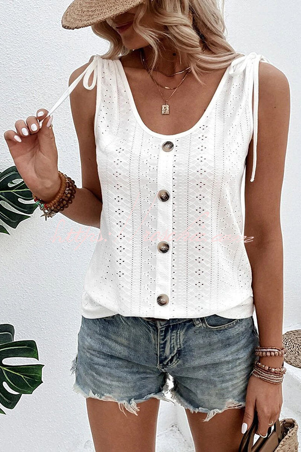 All About Spring Button Up Hollow Out Tank Top
